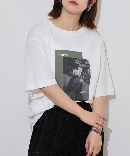 hunch（ハンチ）の「hunch コンパクトスムース　フォトTシャツ（Tシャツ/カットソー・レディース・オフホワイト/ブラック・FREE）」の5枚目の写真