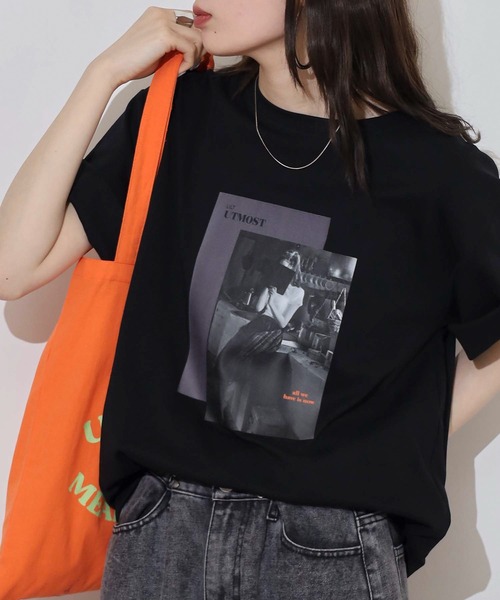 hunch（ハンチ）の「hunch コンパクトスムース　フォトTシャツ（Tシャツ/カットソー・レディース・オフホワイト/ブラック・FREE）」の13枚目の写真