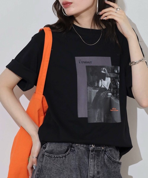 hunch（ハンチ）の「hunch コンパクトスムース　フォトTシャツ（Tシャツ/カットソー・レディース・オフホワイト/ブラック・FREE）」の15枚目の写真