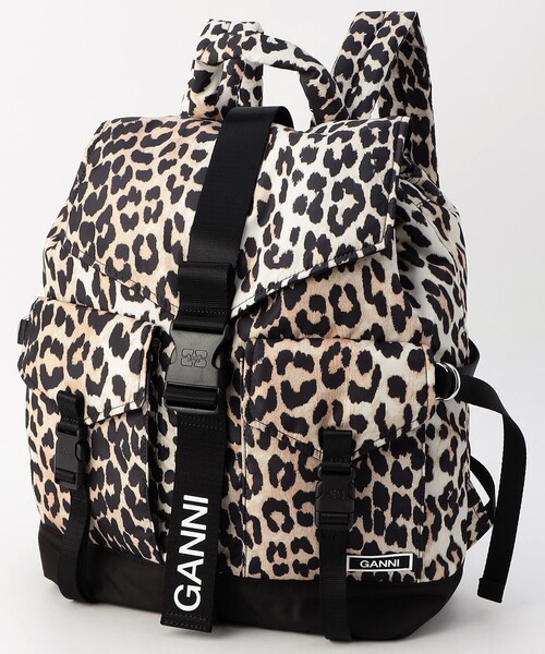 GANNI（ガニー）の「GANNI/ガニー Recycled Tech Backpack / A4755 / A4757 / ロゴ バックパック / A4（バックパック/リュック・レディース・レオパード/ブラック・ONE SIZE）」の10枚目の写真