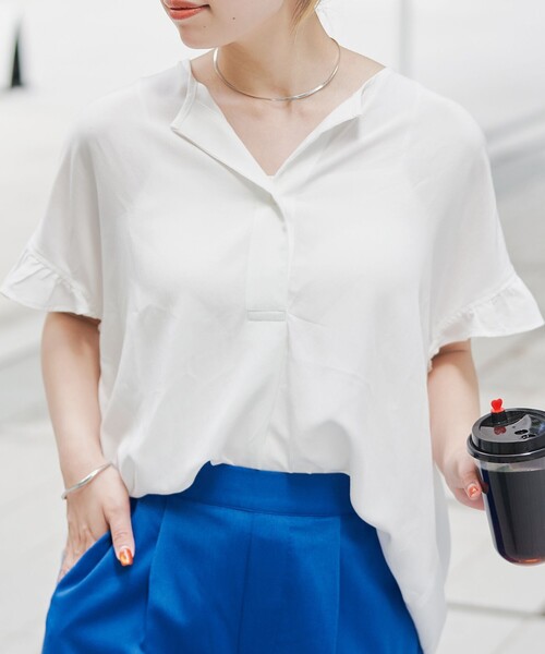 coen(コーエン)の「【接触冷感】袖フリルスキッパーブラウス(シャツ/ブラウス・レディース・オフホワイト/クリーム/ダークグレー・FREE)」の14枚目の写真
