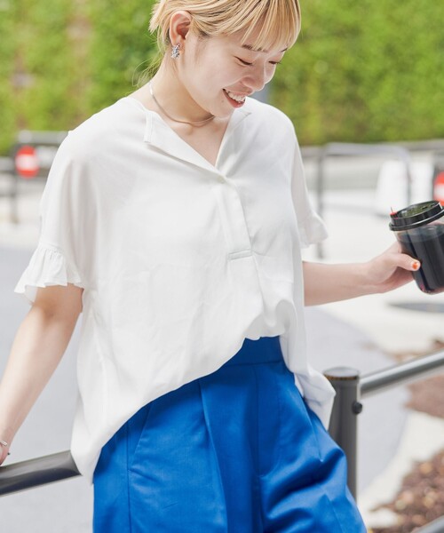 coen(コーエン)の「【接触冷感】袖フリルスキッパーブラウス(シャツ/ブラウス・レディース・オフホワイト/クリーム/ダークグレー・FREE)」の16枚目の写真