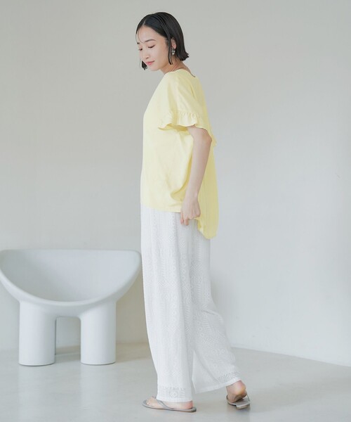 coen(コーエン)の「【接触冷感】袖フリルスキッパーブラウス(シャツ/ブラウス・レディース・オフホワイト/クリーム/ダークグレー・FREE)」の4枚目の写真