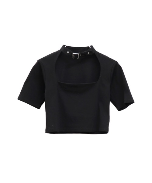 LVEU.(ラブユ.)の「【LVEU.】ベルトチョーカーニットトップス / トップス ベルト ハイネック オープンネック カットソー クロップド ショート ブラック(Tシャツ/カットソー・レディース・ブラック・FREE)」の12枚目の写真