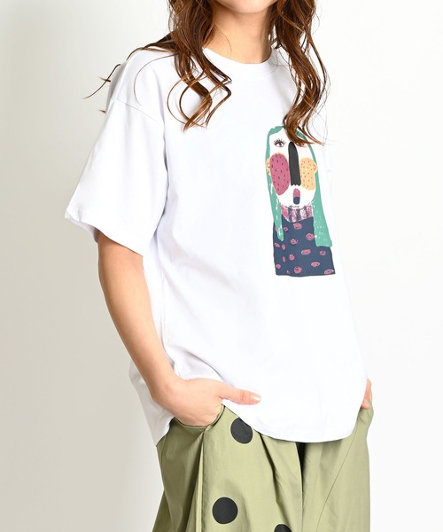 MARAI（マーライ）の「クルーネック 丸首 プリント半袖Tシャツ（Tシャツ/カットソー・レディース・ブラック/ホワイト・FREE）」の4枚目の写真
