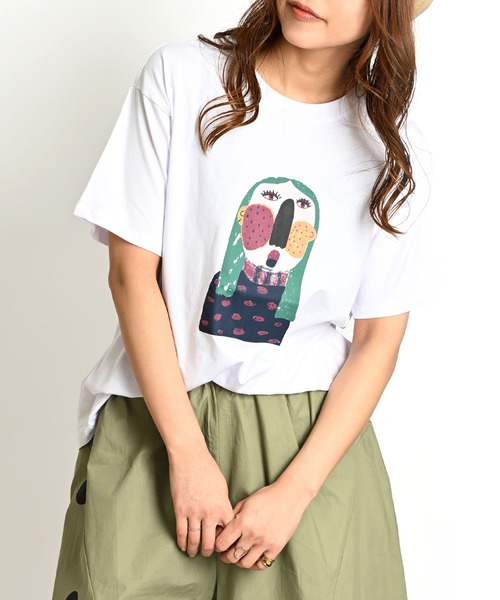 MARAI（マーライ）の「クルーネック 丸首 プリント半袖Tシャツ（Tシャツ/カットソー・レディース・ブラック/ホワイト・FREE）」の5枚目の写真
