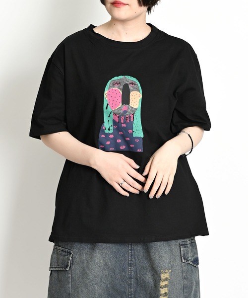 MARAI（マーライ）の「クルーネック 丸首 プリント半袖Tシャツ（Tシャツ/カットソー・レディース・ブラック/ホワイト・FREE）」の11枚目の写真