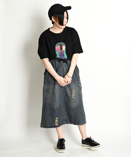 MARAI（マーライ）の「クルーネック 丸首 プリント半袖Tシャツ（Tシャツ/カットソー・レディース・ブラック/ホワイト・FREE）」の13枚目の写真