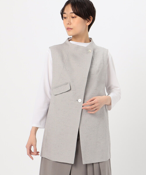 Gabardine K.T(ギャバジンケーティー)の「和紙混ツィード ボトルネックジレ(ベスト・レディース・ネイビー/ライトグレー・7号/9号/11号)」の2枚目の写真