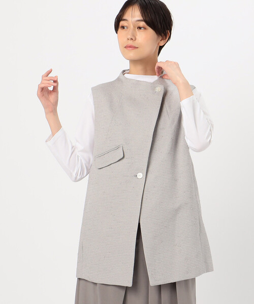 Gabardine K.T(ギャバジンケーティー)の「和紙混ツィード ボトルネックジレ(ベスト・レディース・ネイビー/ライトグレー・7号/9号/11号)」の4枚目の写真