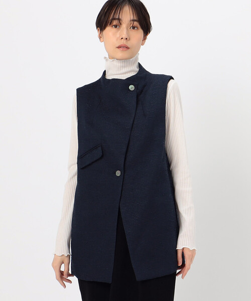 Gabardine K.T(ギャバジンケーティー)の「和紙混ツィード ボトルネックジレ(ベスト・レディース・ネイビー/ライトグレー・7号/9号/11号)」の8枚目の写真