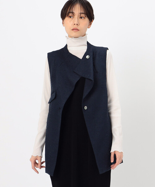 Gabardine K.T(ギャバジンケーティー)の「和紙混ツィード ボトルネックジレ(ベスト・レディース・ネイビー/ライトグレー・7号/9号/11号)」の9枚目の写真