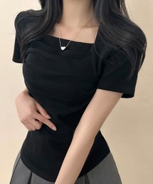 スクエアネックドレープ 半袖 Tシャツ