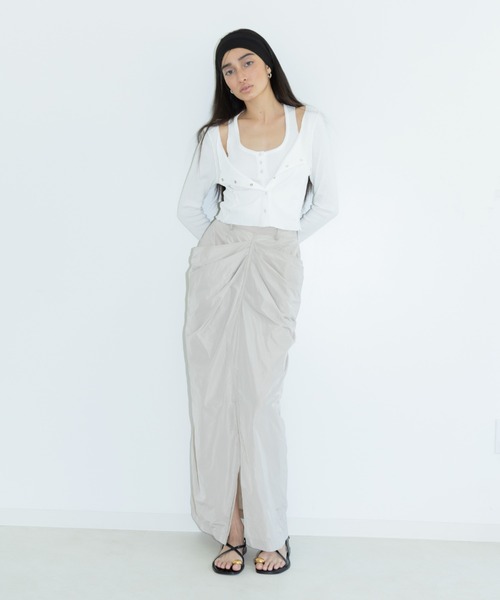 styling/（スタイリング）の「【セットアップ対応】レイヤードドレープスカート（スカート・レディース・ブラック/ライトベージュ・1/0）」の2枚目の写真