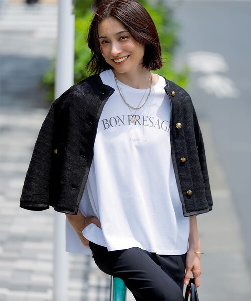 【接触冷感/洗える】BON-PRESAGE ロゴ フレンチスリーブ Tシャツ 23区｜【接触冷感/洗える】BON-PRESAGE ロゴ フレンチスリーブ T