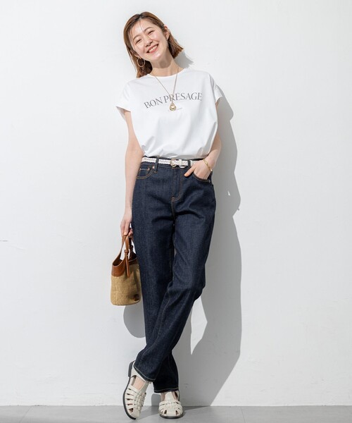 23区 L(ニジュウサンクオオキイサイズ)の「【接触冷感/洗える】BON-PRESAGE ロゴ フレンチスリーブ Tシャツ(Tシャツ/カットソー・レディース・ホワイト系/ライトグレー系/グレー系・44/46)」の4枚目の写真