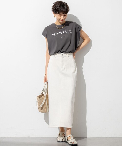 23区 L(ニジュウサンクオオキイサイズ)の「【接触冷感/洗える】BON-PRESAGE ロゴ フレンチスリーブ Tシャツ(Tシャツ/カットソー・レディース・ホワイト系/ライトグレー系/グレー系・44/46)」の10枚目の写真