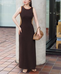 color scheme long dress /配色 ノースリーブ タイト マキシ ワンピース