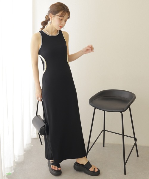 color scheme long dress /配色 ノースリーブ タイト マキシ