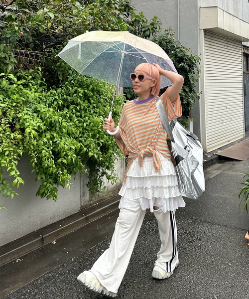 Alley Tokyo（アリートーキョー）の「マルチボーダーBIG T（Tシャツ/カットソー・レディース・グリーン/オレンジ・FREE）」の4枚目の写真