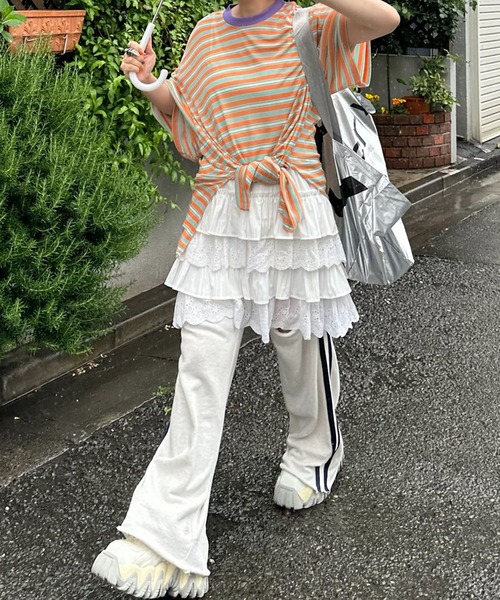 Alley Tokyo（アリートーキョー）の「マルチボーダーBIG T（Tシャツ/カットソー・レディース・グリーン/オレンジ・FREE）」の9枚目の写真