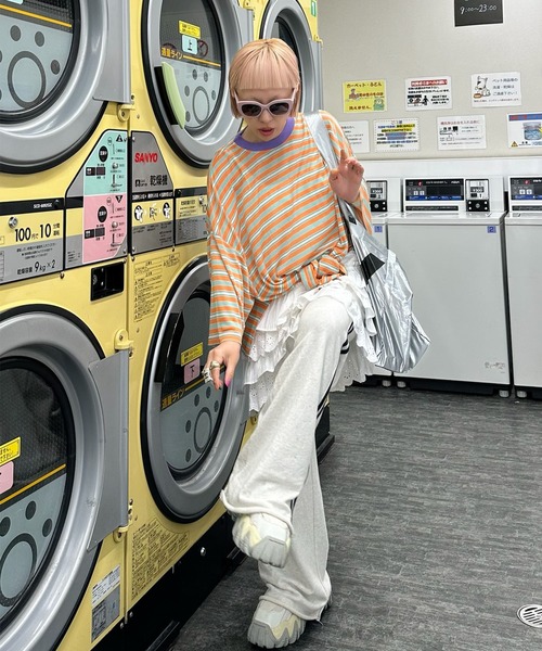 Alley Tokyo（アリートーキョー）の「マルチボーダーBIG T（Tシャツ/カットソー・レディース・グリーン/オレンジ・FREE）」の10枚目の写真