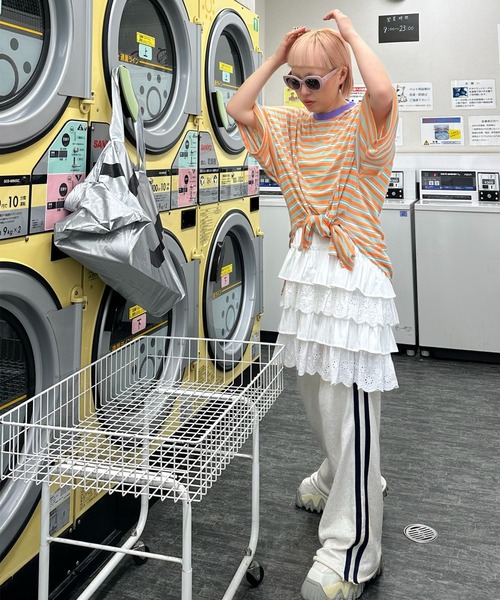 Alley Tokyo（アリートーキョー）の「マルチボーダーBIG T（Tシャツ/カットソー・レディース・グリーン/オレンジ・FREE）」の12枚目の写真