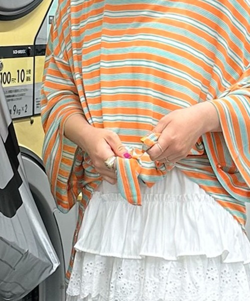 Alley Tokyo（アリートーキョー）の「マルチボーダーBIG T（Tシャツ/カットソー・レディース・グリーン/オレンジ・FREE）」の7枚目の写真
