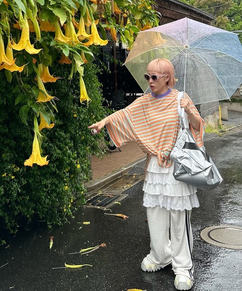 Alley Tokyo（アリートーキョー）の「マルチボーダーBIG T（Tシャツ/カットソー・レディース・グリーン/オレンジ・FREE）」の6枚目の写真