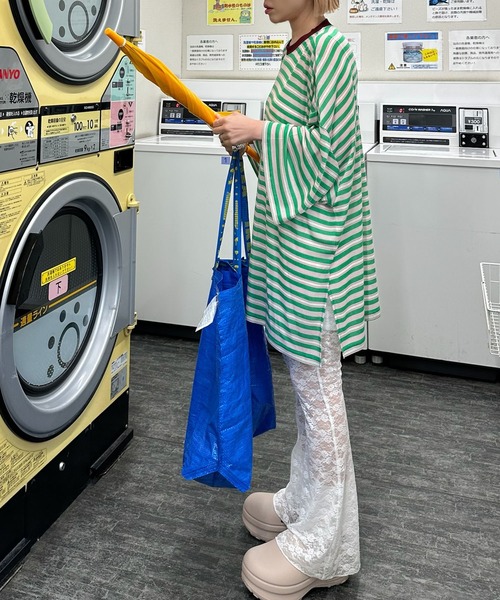 Alley Tokyo（アリートーキョー）の「マルチボーダーBIG T（Tシャツ/カットソー・レディース・グリーン/オレンジ・FREE）」の21枚目の写真