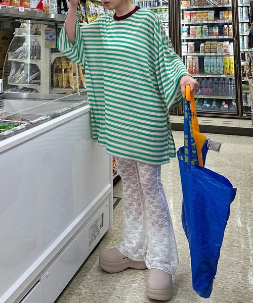 Alley Tokyo（アリートーキョー）の「マルチボーダーBIG T（Tシャツ/カットソー・レディース・グリーン/オレンジ・FREE）」の15枚目の写真