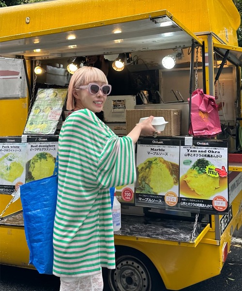 Alley Tokyo（アリートーキョー）の「マルチボーダーBIG T（Tシャツ/カットソー・レディース・グリーン/オレンジ・FREE）」の19枚目の写真