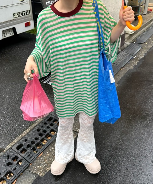 Alley Tokyo（アリートーキョー）の「マルチボーダーBIG T（Tシャツ/カットソー・レディース・グリーン/オレンジ・FREE）」の18枚目の写真