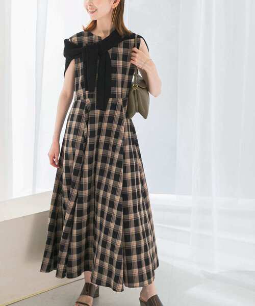 URBAN RESEARCH ROSSO WOMEN（アーバンリサーチ　ロッソ）の「『WEB限定』サマーチェックドレス（ワンピース・レディース・ブラウン系その他/ブラック・FREE）」の9枚目の写真