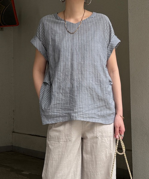 LBC(エルビーシー)の「【二の腕カバー】コットンPU袖ロールアップブラウス(シャツ/ブラウス・レディース・ブラック/オフホワイト/ネイビー/グリーン・M/L)」の4枚目の写真