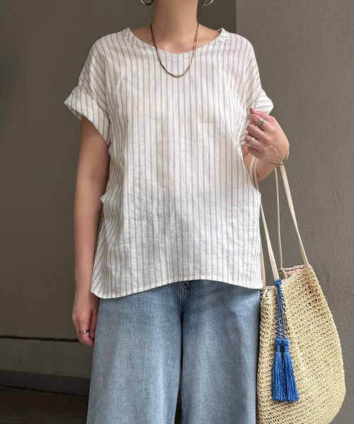 LBC(エルビーシー)の「【二の腕カバー】コットンPU袖ロールアップブラウス(シャツ/ブラウス・レディース・ブラック/オフホワイト/ネイビー/グリーン・M/L)」の5枚目の写真