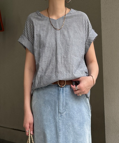 LBC(エルビーシー)の「【二の腕カバー】コットンPU袖ロールアップブラウス(シャツ/ブラウス・レディース・ブラック/オフホワイト/ネイビー/グリーン・M/L)」の7枚目の写真