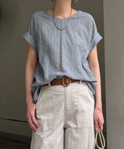 LBC(エルビーシー)の「【二の腕カバー】コットンPU袖ロールアップブラウス(シャツ/ブラウス・レディース・ブラック/オフホワイト/ネイビー/グリーン・M/L)」の8枚目の写真