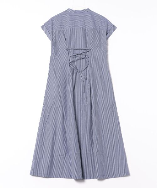 PREFERIR（プレフェリール）の「ストライプ バンドカラー ワンピース(M,L)（シャツワンピース・レディース・ブラック/ネイビー・MEDIUM/LARGE）」の3枚目の写真