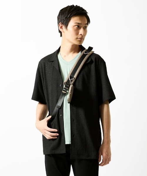 MK MICHEL KLEIN HOMME （エムケーミッシェルクランオム）の「【洗える】ハリヌキテレコＶネック半袖（Tシャツ/カットソー・メンズ・ミント/ブラック/ブルー・48/46/51）」の20枚目の写真