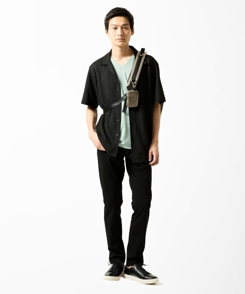 MK MICHEL KLEIN HOMME （エムケーミッシェルクランオム）の「【洗える】ハリヌキテレコＶネック半袖（Tシャツ/カットソー・メンズ・ミント/ブラック/ブルー・48/46/51）」の19枚目の写真
