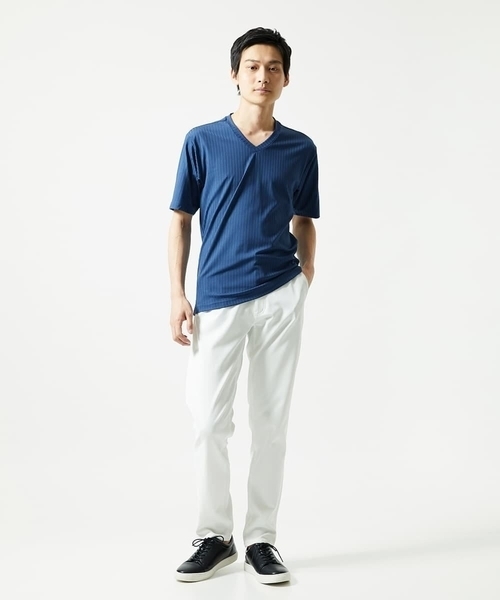 MK MICHEL KLEIN HOMME （エムケーミッシェルクランオム）の「【洗える】ハリヌキテレコＶネック半袖（Tシャツ/カットソー・メンズ・ミント/ブラック/ブルー・48/46/51）」の17枚目の写真