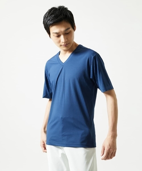 MK MICHEL KLEIN HOMME （エムケーミッシェルクランオム）の「【洗える】ハリヌキテレコＶネック半袖（Tシャツ/カットソー・メンズ・ミント/ブラック/ブルー・48/46/51）」の16枚目の写真