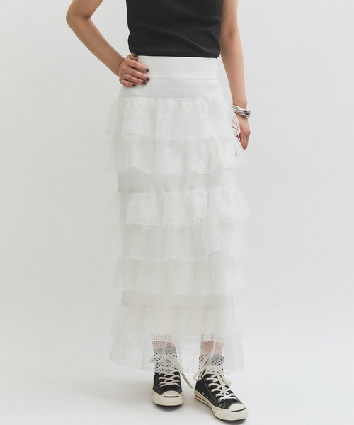 ADAM ET ROPE'(アダムエロペ)の「シアーフリルスカート(スカート・レディース・ブラック/ホワイト/ダークブラウン・FREE)」の14枚目の写真