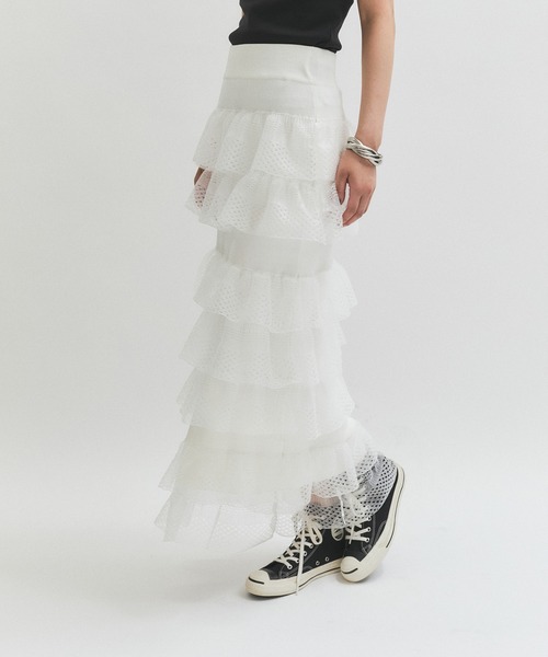 ADAM ET ROPE'(アダムエロペ)の「シアーフリルスカート(スカート・レディース・ブラック/ホワイト/ダークブラウン・FREE)」の15枚目の写真