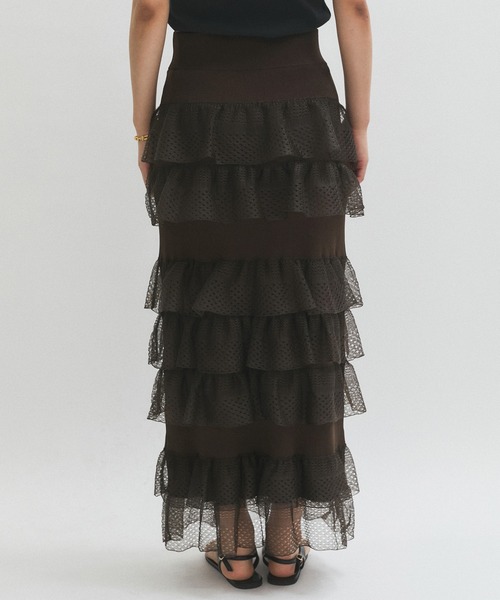 ADAM ET ROPE'(アダムエロペ)の「シアーフリルスカート(スカート・レディース・ブラック/ホワイト/ダークブラウン・FREE)」の19枚目の写真
