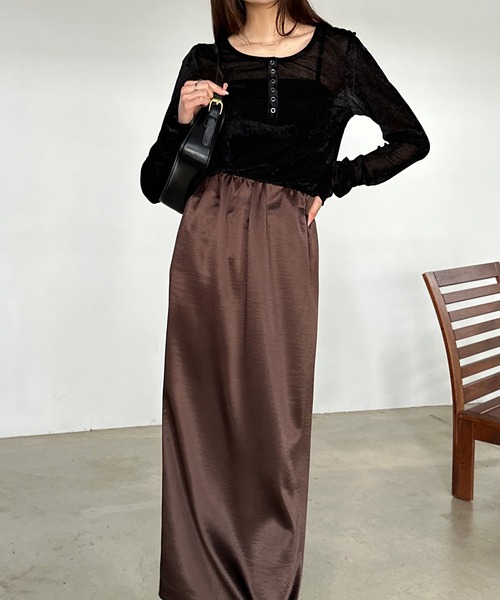 solleim（ソルレム）の「［26SS新色追加］シアーベロアヘンリーネックロンT（Tシャツ/カットソー・レディース・アイボリー/ブラック/グレー/ブラウン/ピンク/ライトグリーン・M/L）」の13枚目の写真