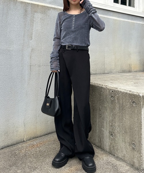 solleim（ソルレム）の「［26SS新色追加］シアーベロアヘンリーネックロンT（Tシャツ/カットソー・レディース・アイボリー/ブラック/グレー/ブラウン/ピンク/ライトグリーン・M/L）」の11枚目の写真