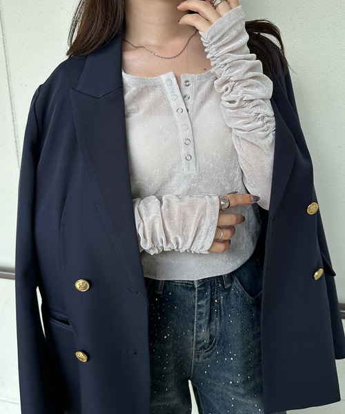 solleim（ソルレム）の「［26SS新色追加］シアーベロアヘンリーネックロンT（Tシャツ/カットソー・レディース・アイボリー/ブラック/グレー/ブラウン/ピンク/ライトグリーン・M/L）」の20枚目の写真