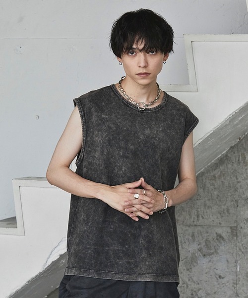 Spielio（シュピーリオ）の「【Spielio】Vintage like sleeveless T-shirt/ ヴィンテージライクノースリーブTシャツ（タンクトップ・メンズ・ライトグレー/ブラック/ブラウン・M/L）」の2枚目の写真